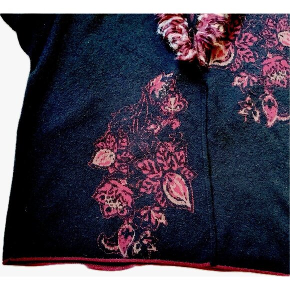 CHICO'S Sequin Beaded Cardigan Sweater Sz 3 (XL) Black/Red 3/4 Sleeve Faux Fur - Picture 4 of 16